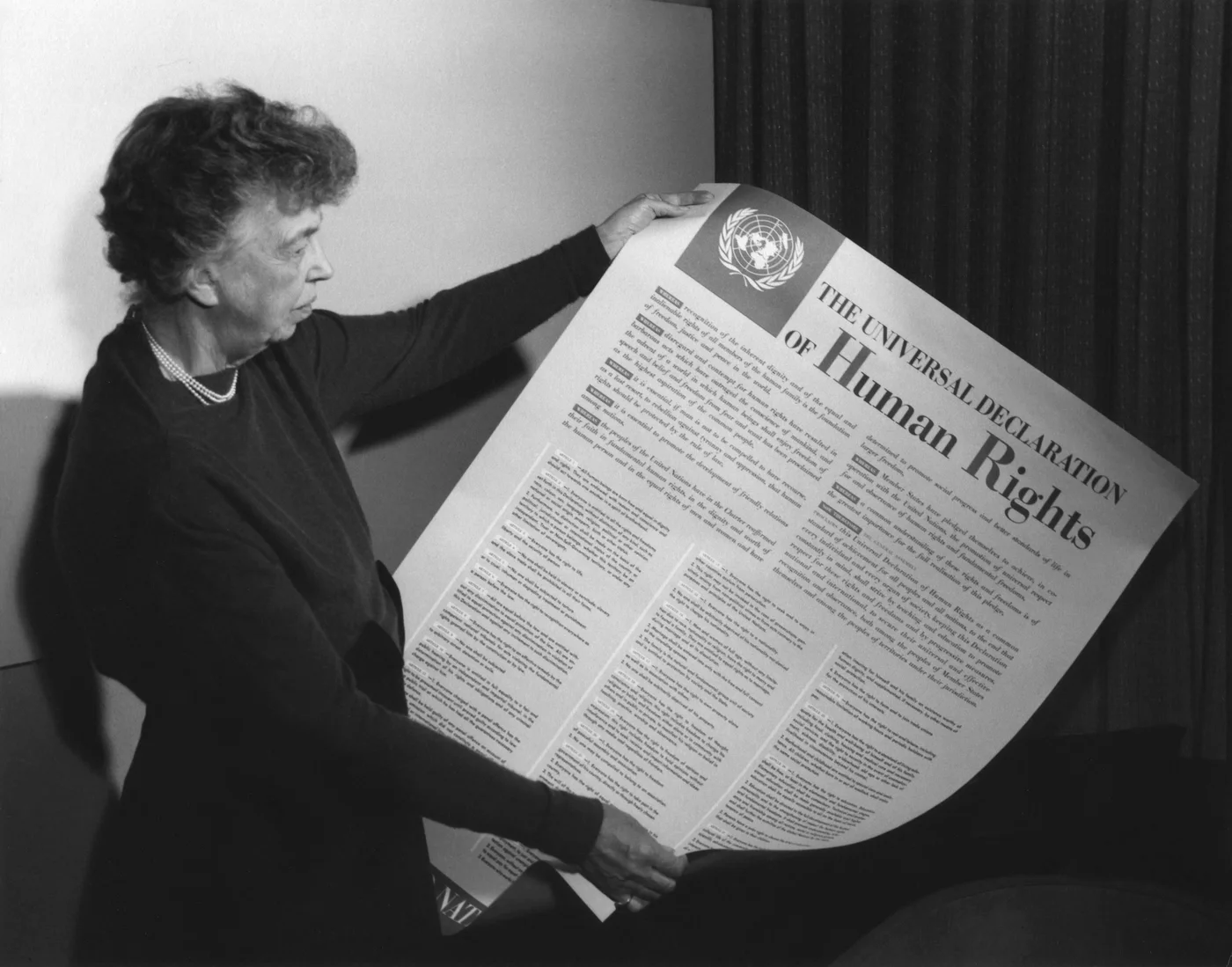 Eleanor Roosevelt with the Universal Declaration of Human Rights, 1949.