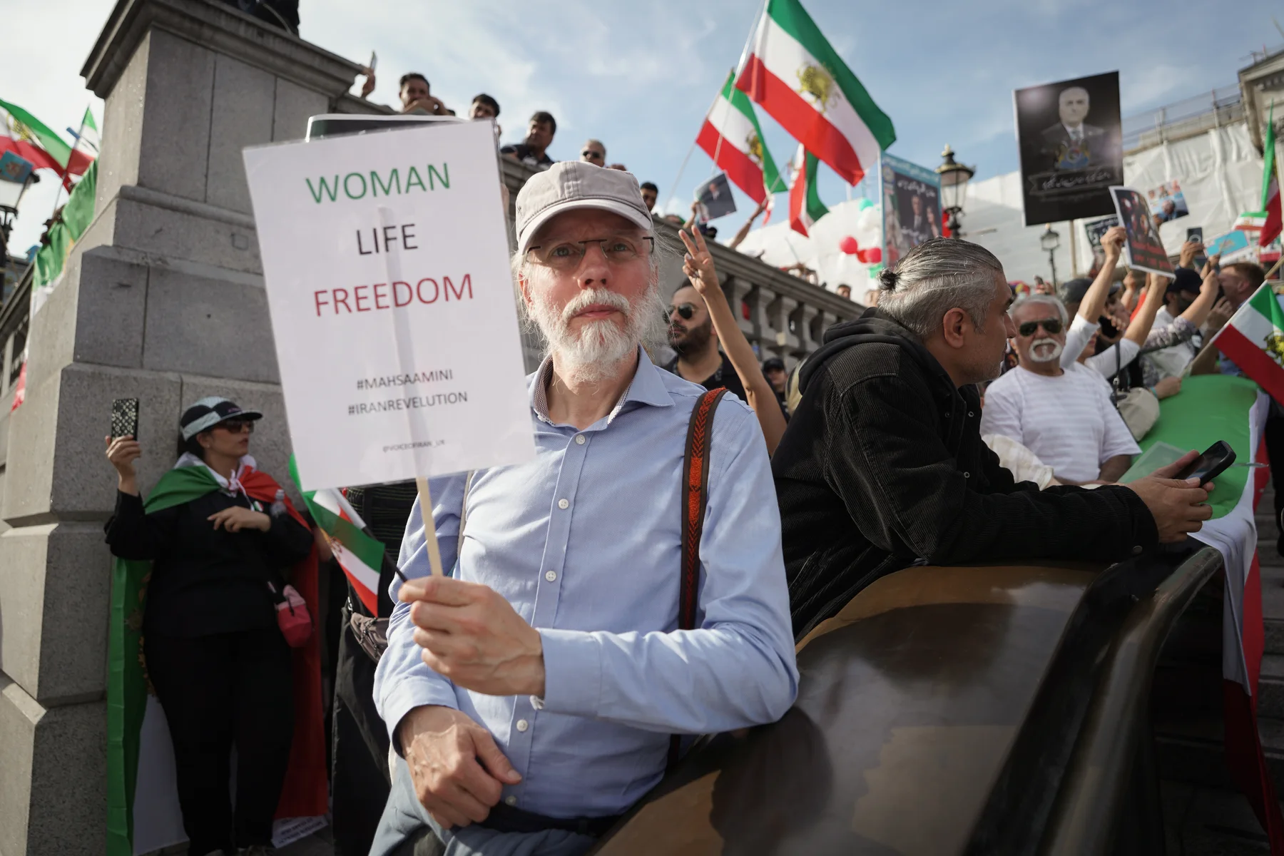 Woman, Life, Freedom demonstration, Trafalgar Square, London, 2023.